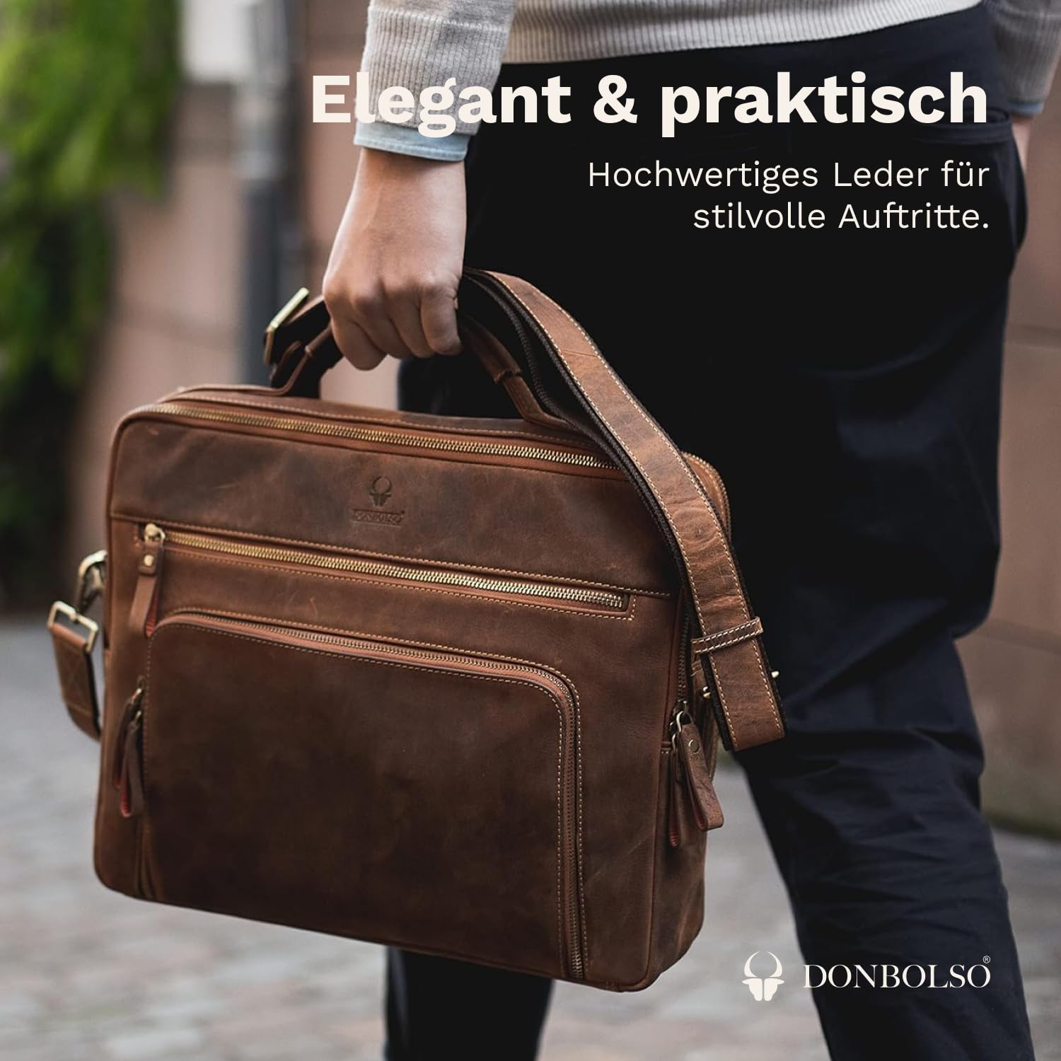 DONBOLSO Laptoptasche San Francisco I Leder Umhängetasche für Laptop I Aktentasche für Notebook in zwei Größen I Tasche für Damen und Herren