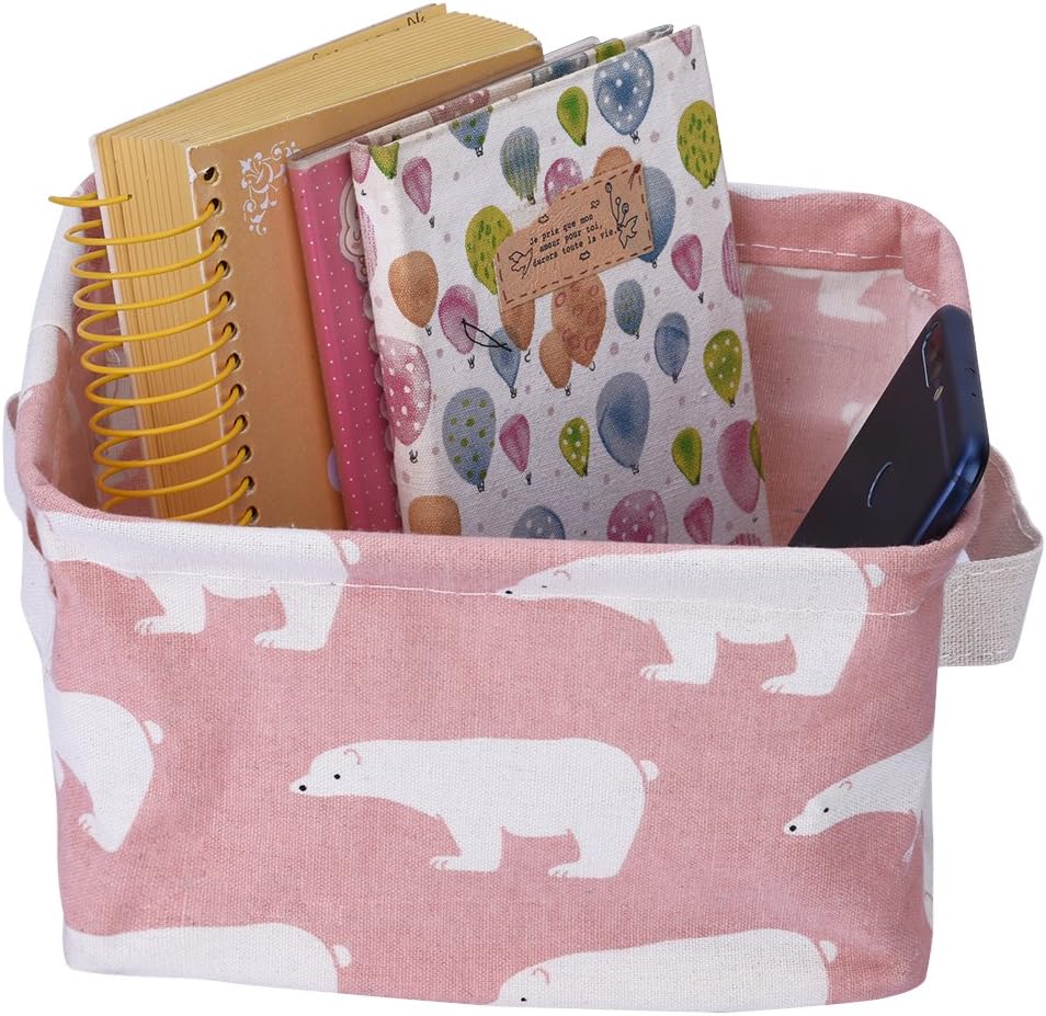 Home Storage Cube Basket Linen & Cotton Fabric Desk Organizer for Office Home School Storage (Pink)