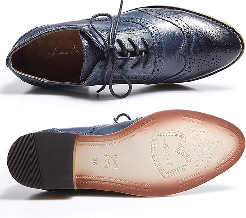 Miniatura 4 de Mona flying Zapatos de tacón apilado para mujer Oxfords de cuero con cordones cómodos