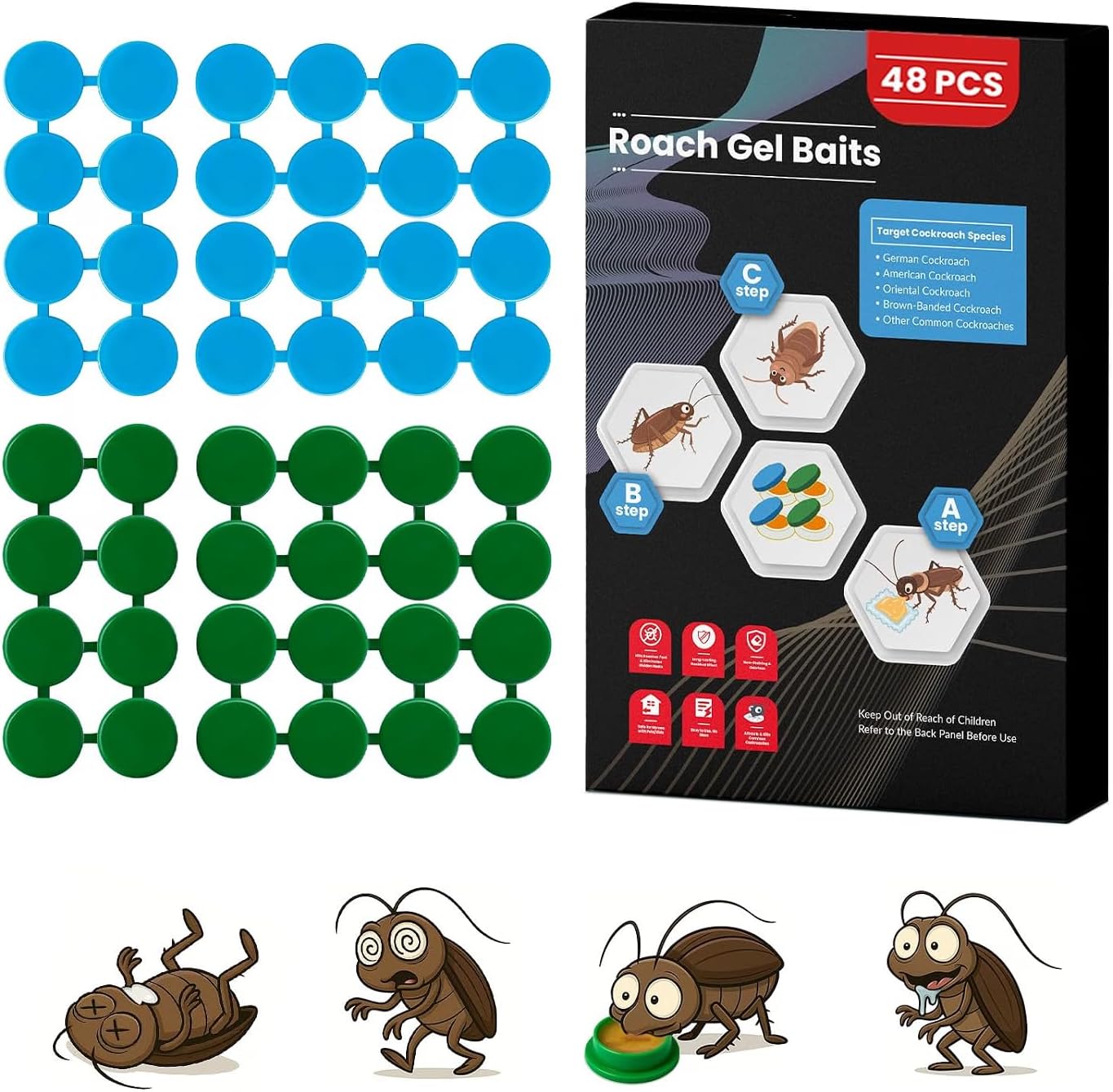48 PCS Extra Strength Roach Killer Indoor Infestation Roach Bait Gel Stations, Slow Acting Cockroach Killer Indoor Home Use, Powerful Roach Gel Bait for Long-Lasting Cockroaches Protection, No Mess