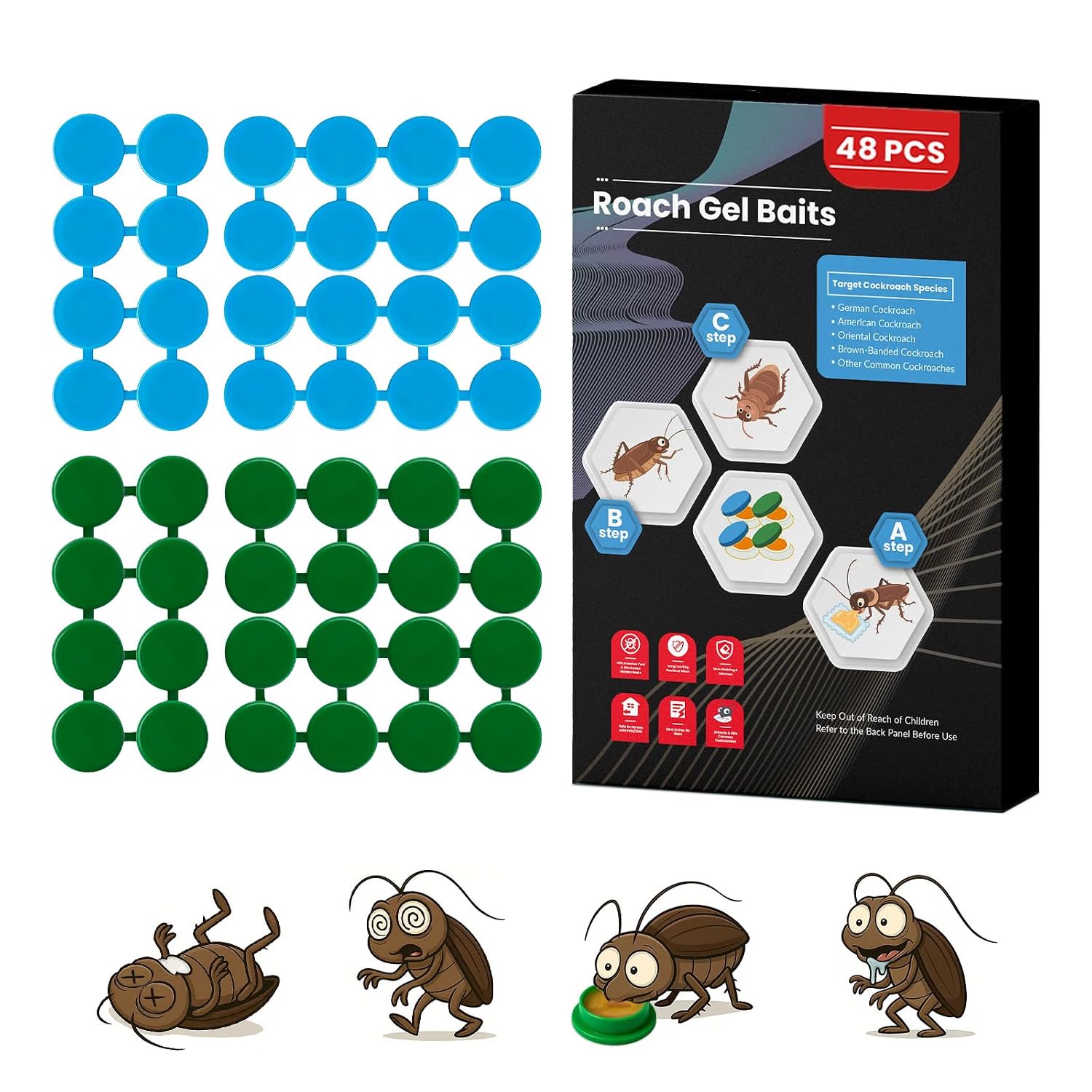 48 PCS Extra Strength Roach Killer Indoor Infestation Roach Bait Gel Stations, Slow Acting Cockroach Killer Indoor Home Use, Powerful Roach Gel Bait for Long-Lasting Cockroaches Protection, No Mess