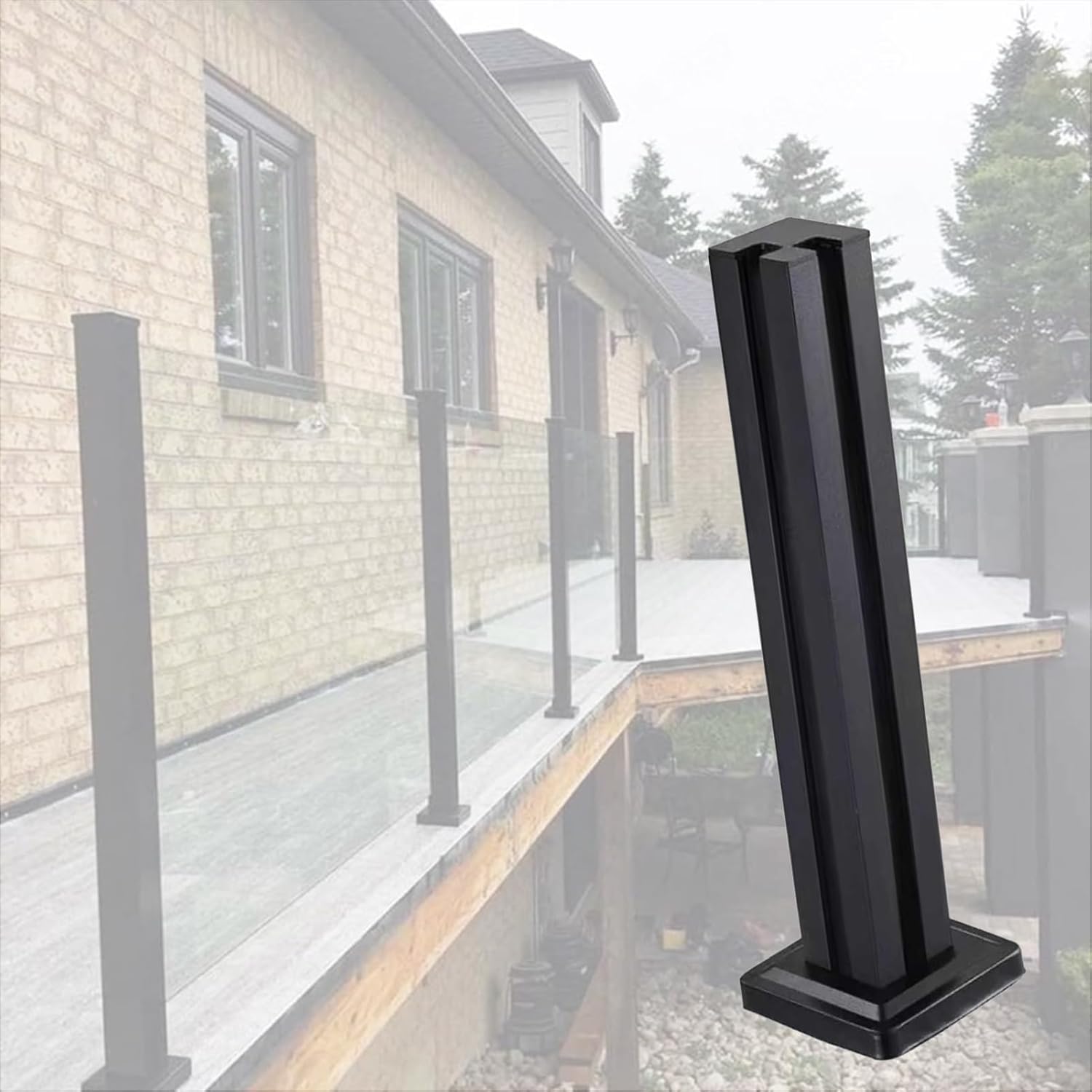 Geländerpfosten für Treppen, ohne Bohren, erhältlich in Schwarz, Silber, d gehärtet, für Innen- und Außenbereich, Zaunpaneelstütze (schwarze Ecke, Höhe 60 cm)