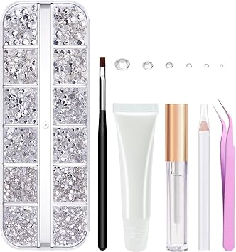Hair Face Gems with Makeup Glue Silver Clear Rhinestones for Makeup | Flat Back Hair Rhinestones Eye Gems with Tweezer and Brush for Face Eye Hair Body Makeup