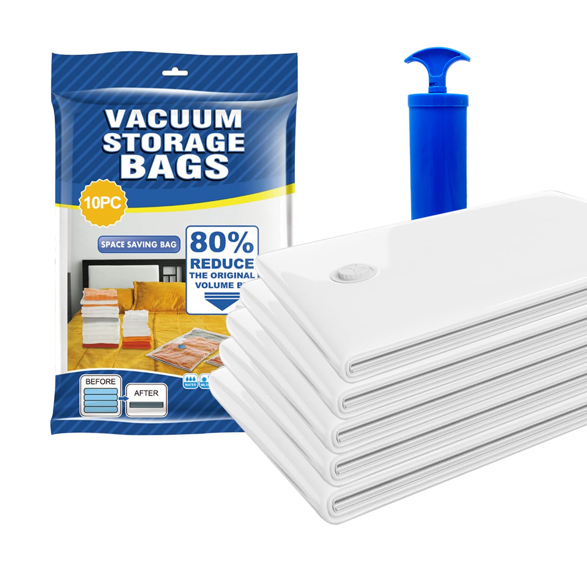 ICE TOYS Set of 10 Vacuum Space Saver Bags 5 Different Sizes Includes Pump (Set 10 + Pump), 130 x 80 cm