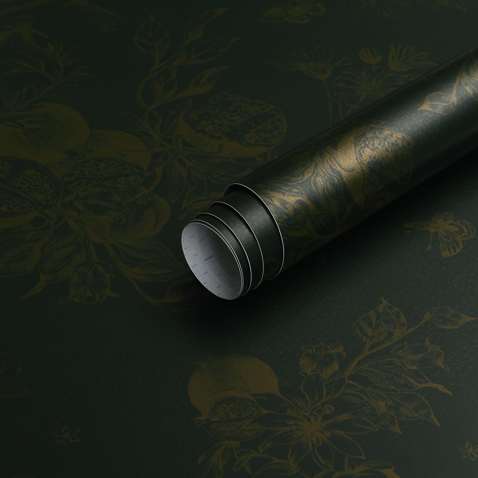 Timeet Self Adhesive Wallpaper Dark Green 44x300cm Sticky Back Plastic Paper Golden Botanical Print Pattern Peel and Stick Wallpaper Thick Waterproof Removable Vinyl Film for Wall, Furniture