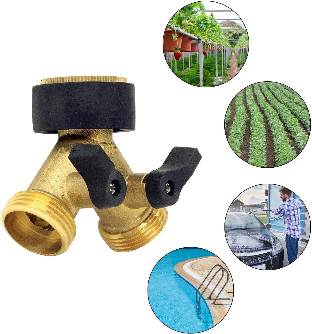 LLM 3/4″ Tap Y Splitter,Garden Hose Splitter, Y Valve, Two Way Brass ...