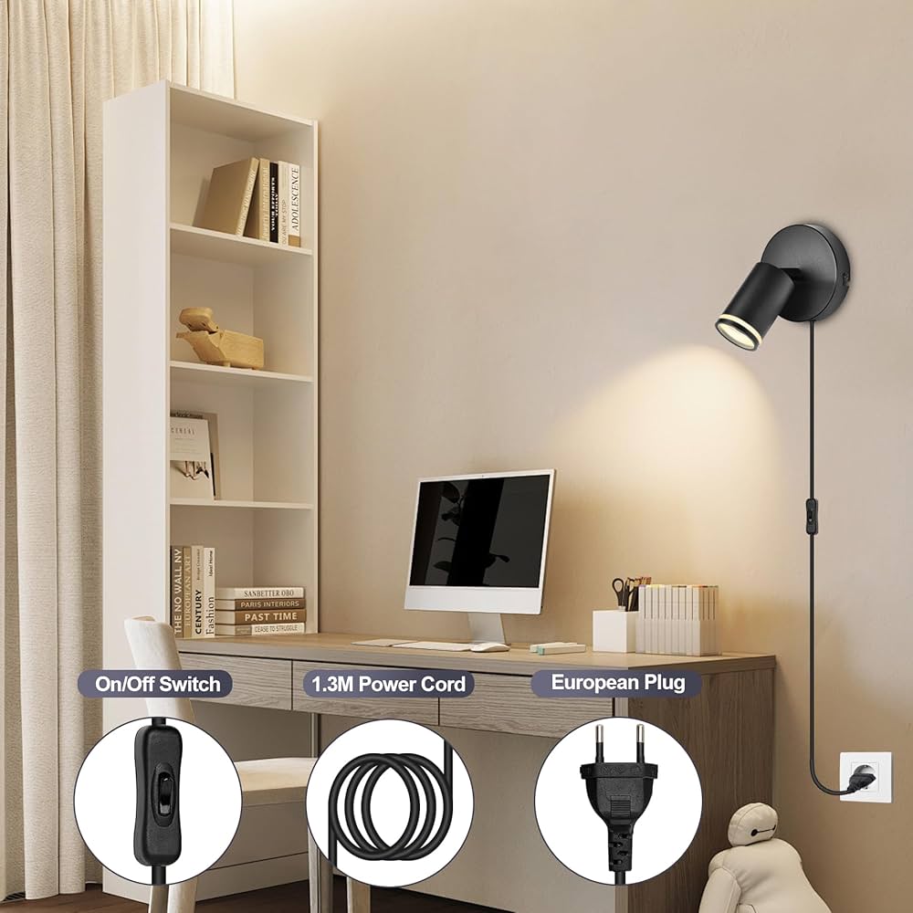 Spot Murale GU10 Branchement Prise - Éclairage Indirect Et Ambiance Sans Installation