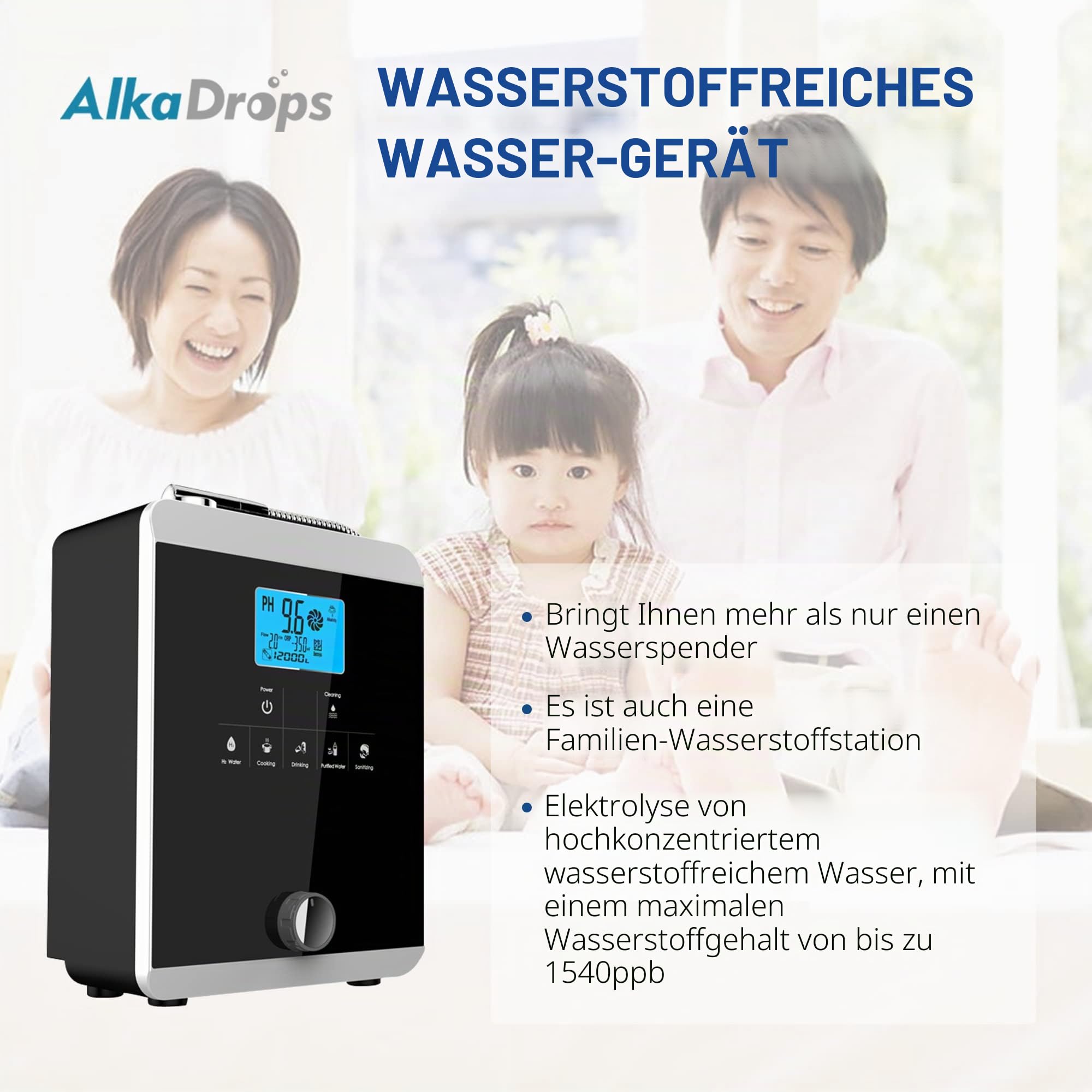 Wasserionisierer und Wasseraufbereiter, pH 3–11 Alkaline Säure Wassermaschine, bis zu -800 mV ORP, 8000 Liter pro Filter, Regelventil zur Kontrolle von pH und ORP,Auto-Reinigung Weiß/Schwarz