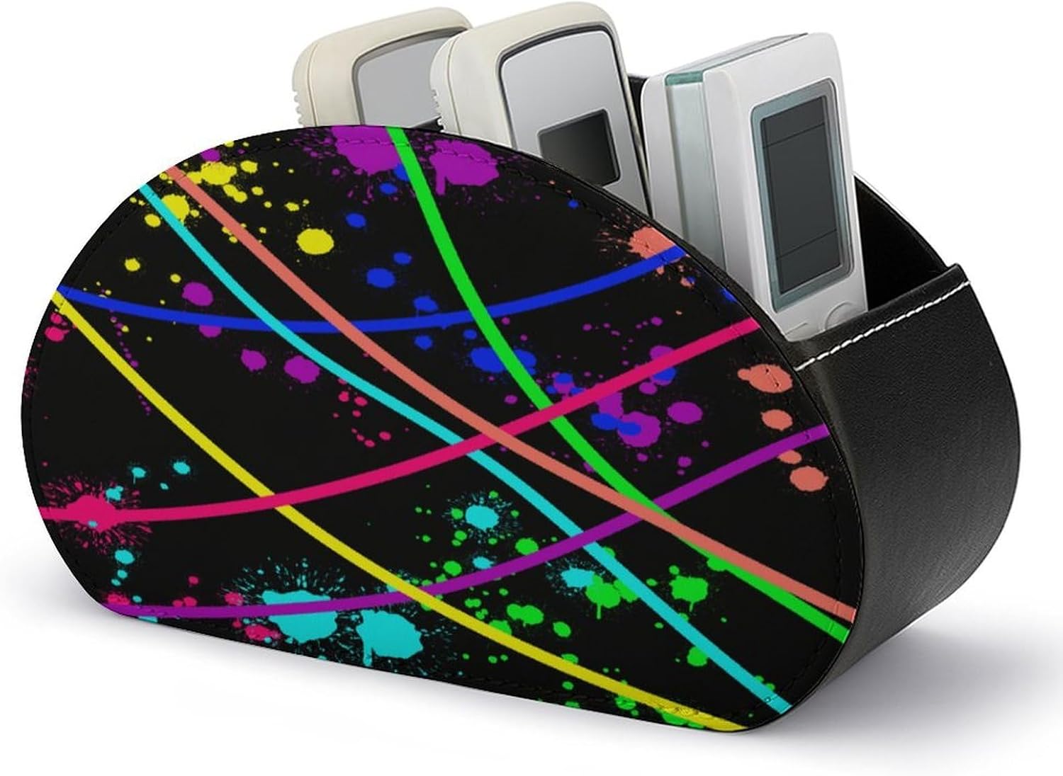 Neon Colorful Splatter Ink Remote Control Holder 5 Slot Desk Organizer Storage Box for Office Supplies TV AC Remotes Living Room And Workspace