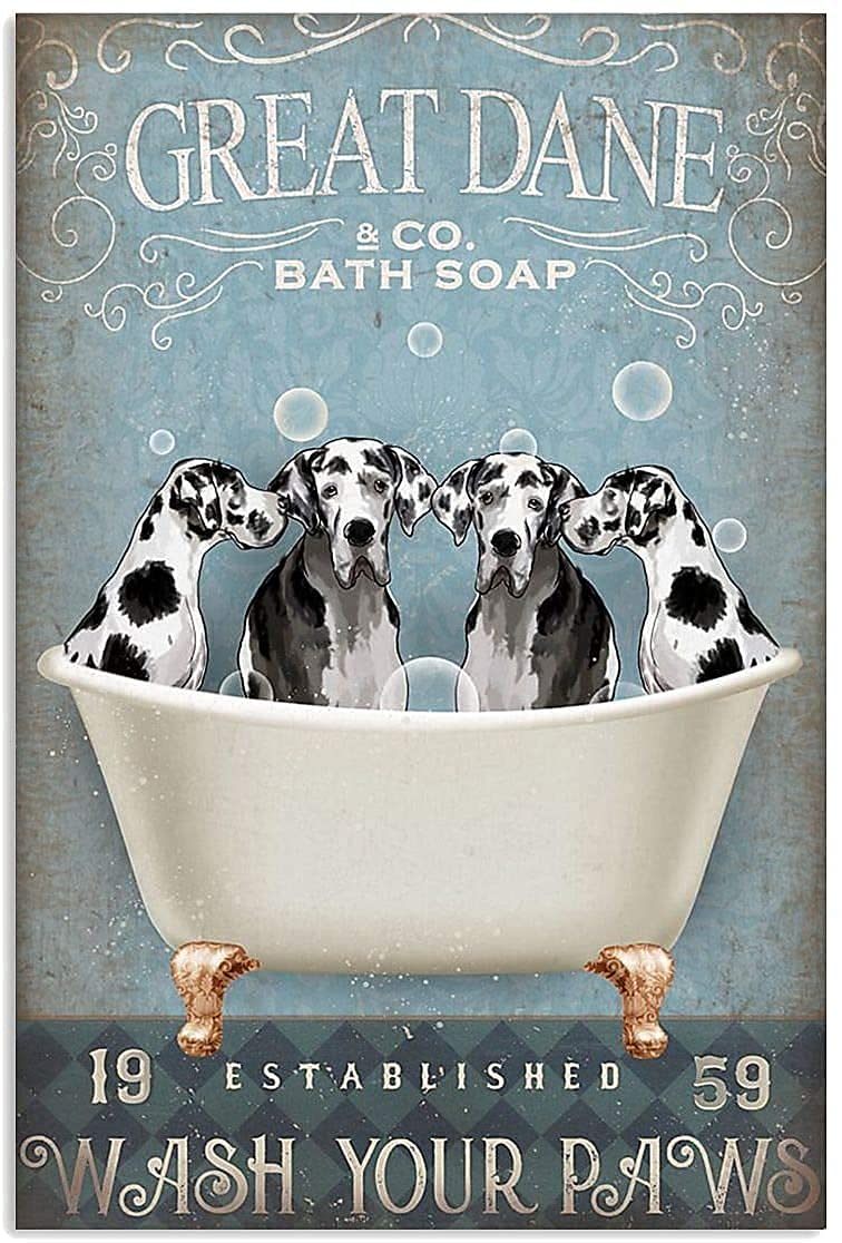 Tin Sign Great Dane Bath Bathroom Wall Retro Metal Tin Sign, Bathroom Decoration for Bars, Restaurants, Cafes and Bars, New Year, Metal Sign 12x16 Inches