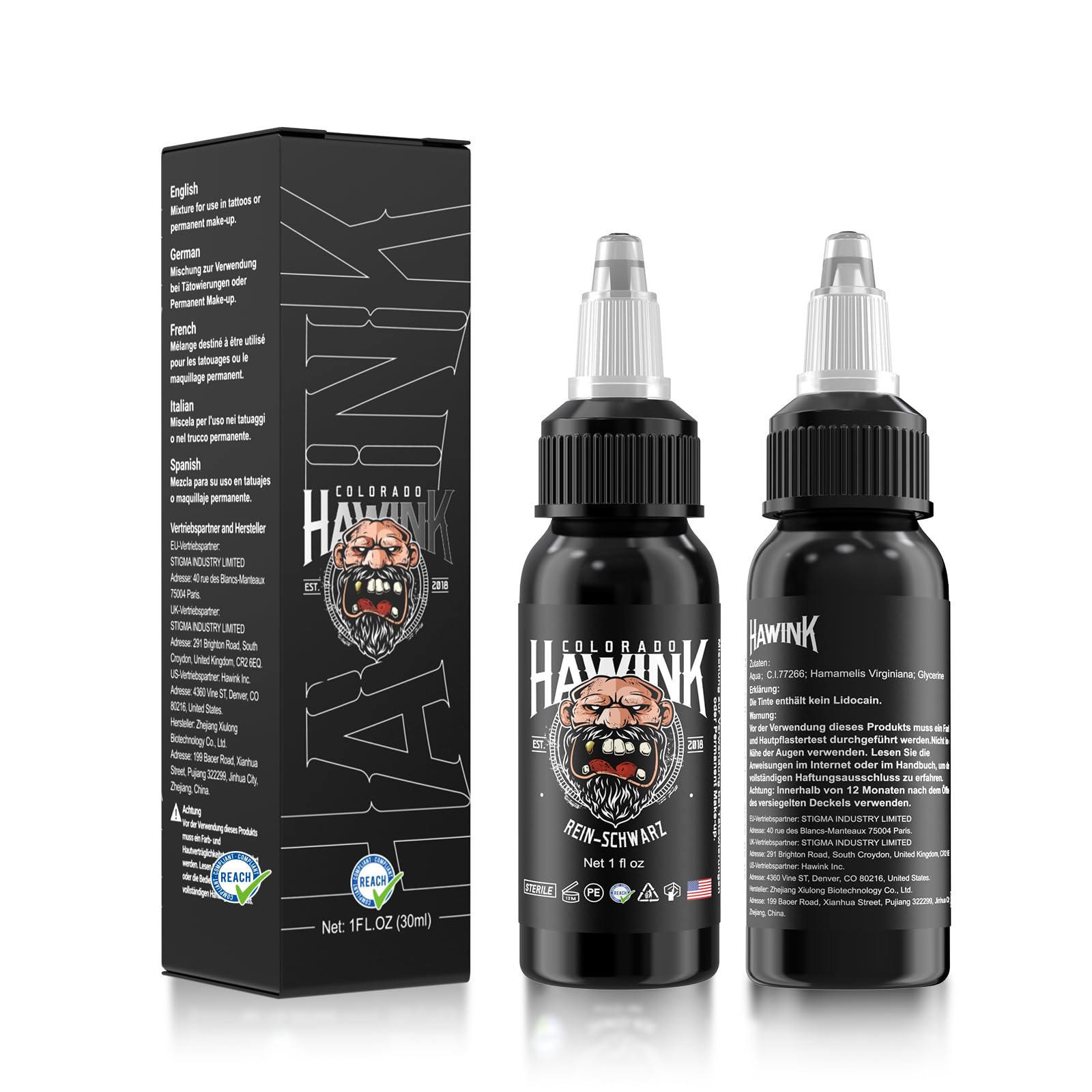 HAWINK Profesjonalna farba do tatuażu Black Tattoo Ink Czysta czerń 1 butelka 30 ml TI203DE-30-001