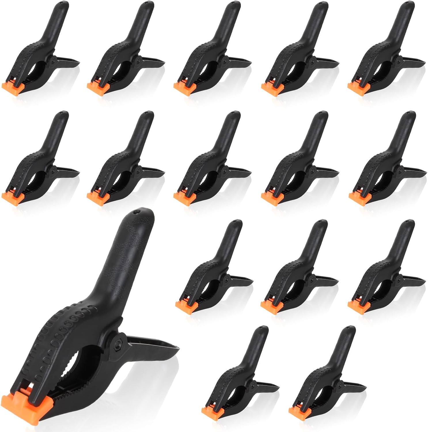 AKOLAFE 16PCS Plastic Spring Clamps 6 Inch Photo Backdrop Clips Clamps Set Balloon Arch Clips for Backdrop Stand Large Spring Clips Heavy Duty Black Muslin Clamp for Woodworking Crafts Pool Cover Tarp
