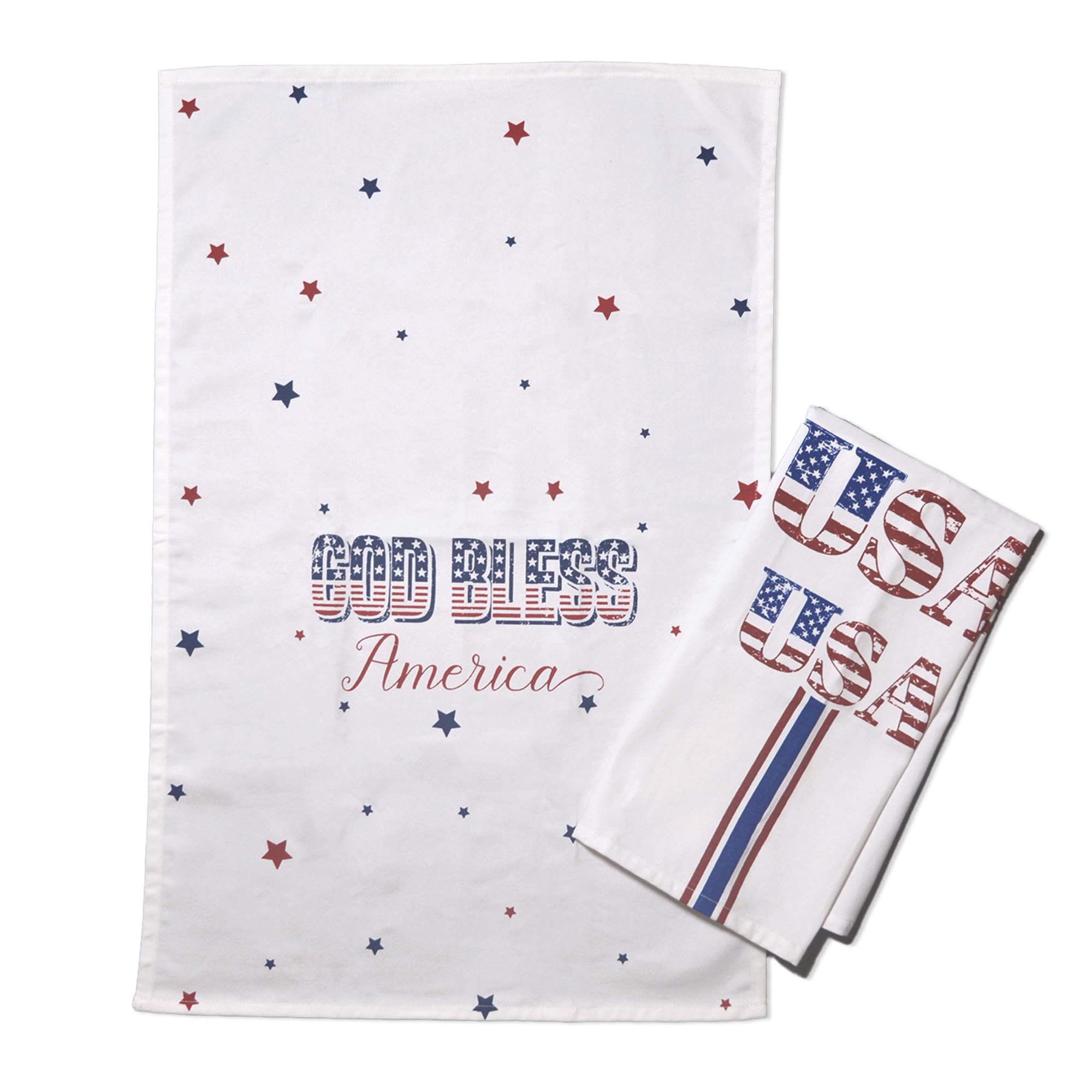 The Fine Living Co. USA & God Bless America Patriotic Kitchen Towels 2-Pack, 100% Cotton, 4th of July Independence Day Americana Hand Towels, Decorative Towel for Drying, Cleaning, 18"x28"