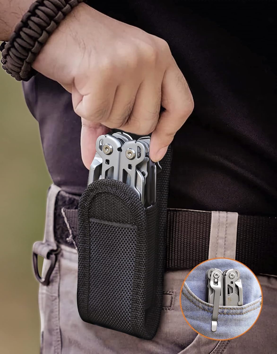 Multitool, 19-in-1 Stainless Steel Foldable Multi Tool with Wire Cutter, Knife, Saw, Screwdrivers, Bottle/Can Opener, Multitools with Pocket Clip for EDC, Camping, Hiking, Repairing