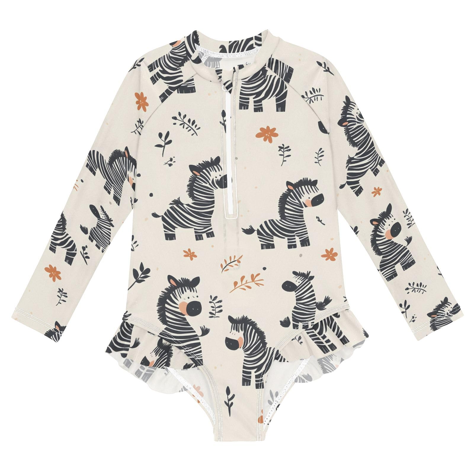 ALAZA Swimsuit for Girls Long Sleeve Rashguard Bathing Suit Cute Zebras Quick Dry 4T