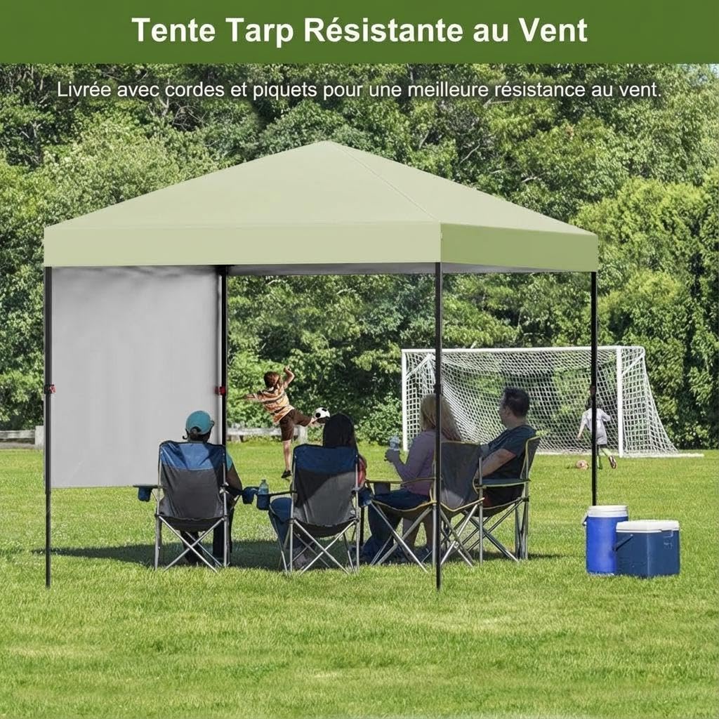 Tonnelle Pop-Up 2.2x2.2m Imperméable & Anti-UV avec Pare-Chaleur, Installation Facile + Panneau Latéral, Abri de Jardin Portable + Sac de Rangement, Couleur Vert Clair