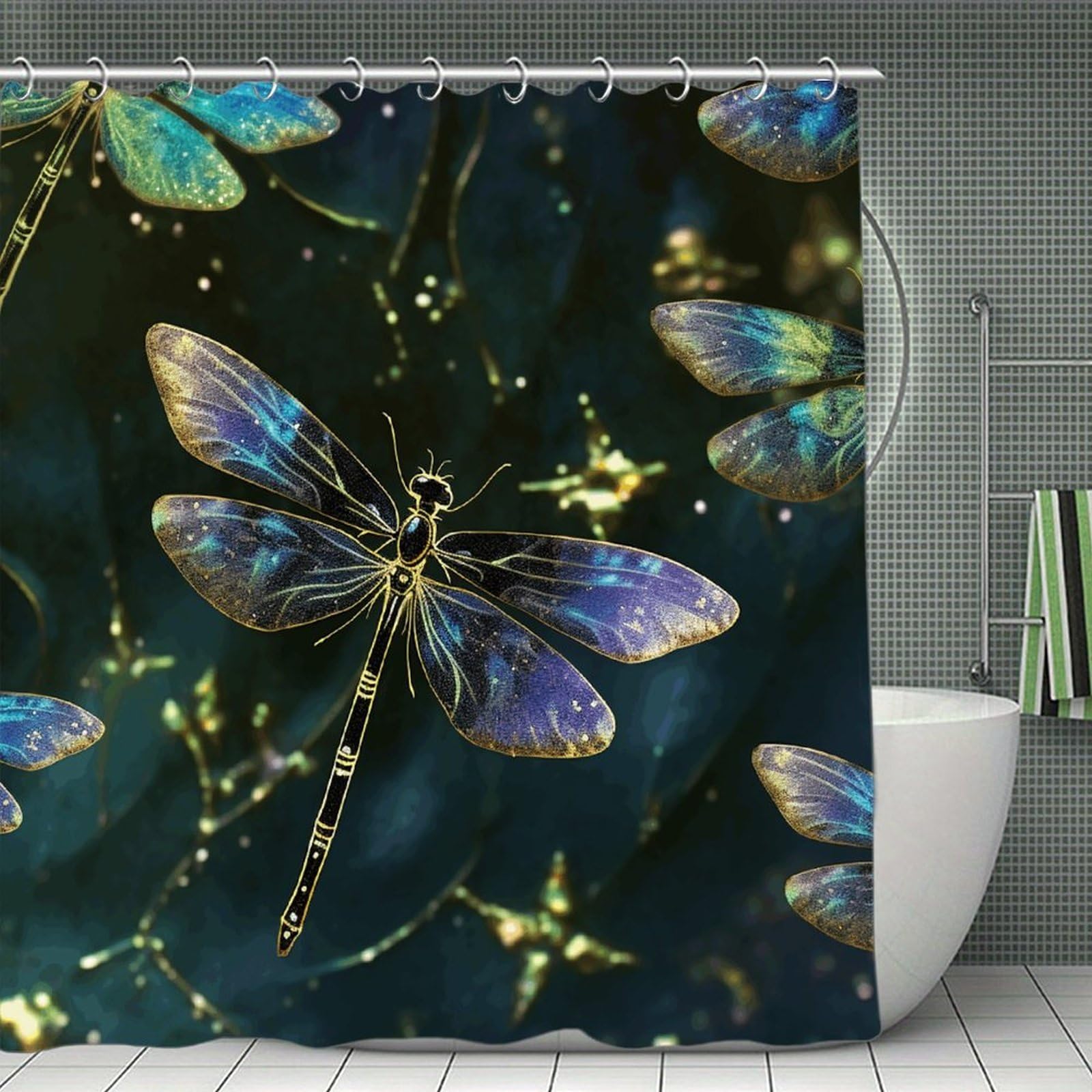 VstaDank Dragonfly Bath Curtain Elegant Heavy Duty Shower Curtains 70x70 in Rustic Farmhouse Cloth Shower Curtains Neutral Modern Bath Curtain for Bathroom