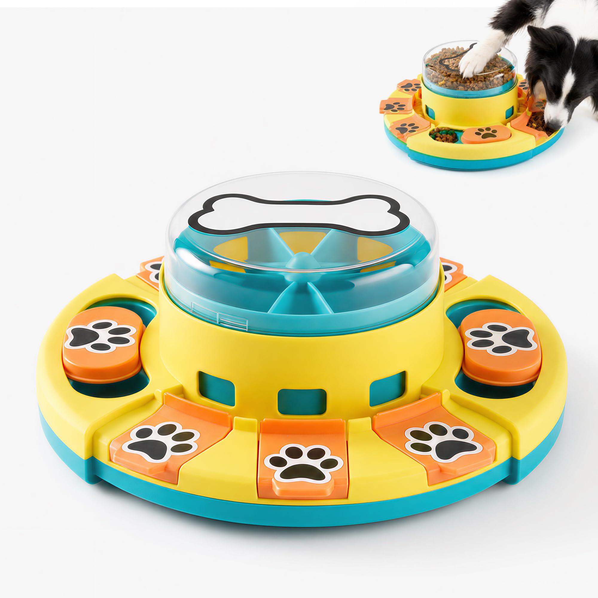GIANTLUMI Dog Puzzle Toy 2 Levels, Slow Feeder, Pup Food Treat Feeding Dispenser for IQ Training and Entertainment for All Breeds (Blue with Pattern)