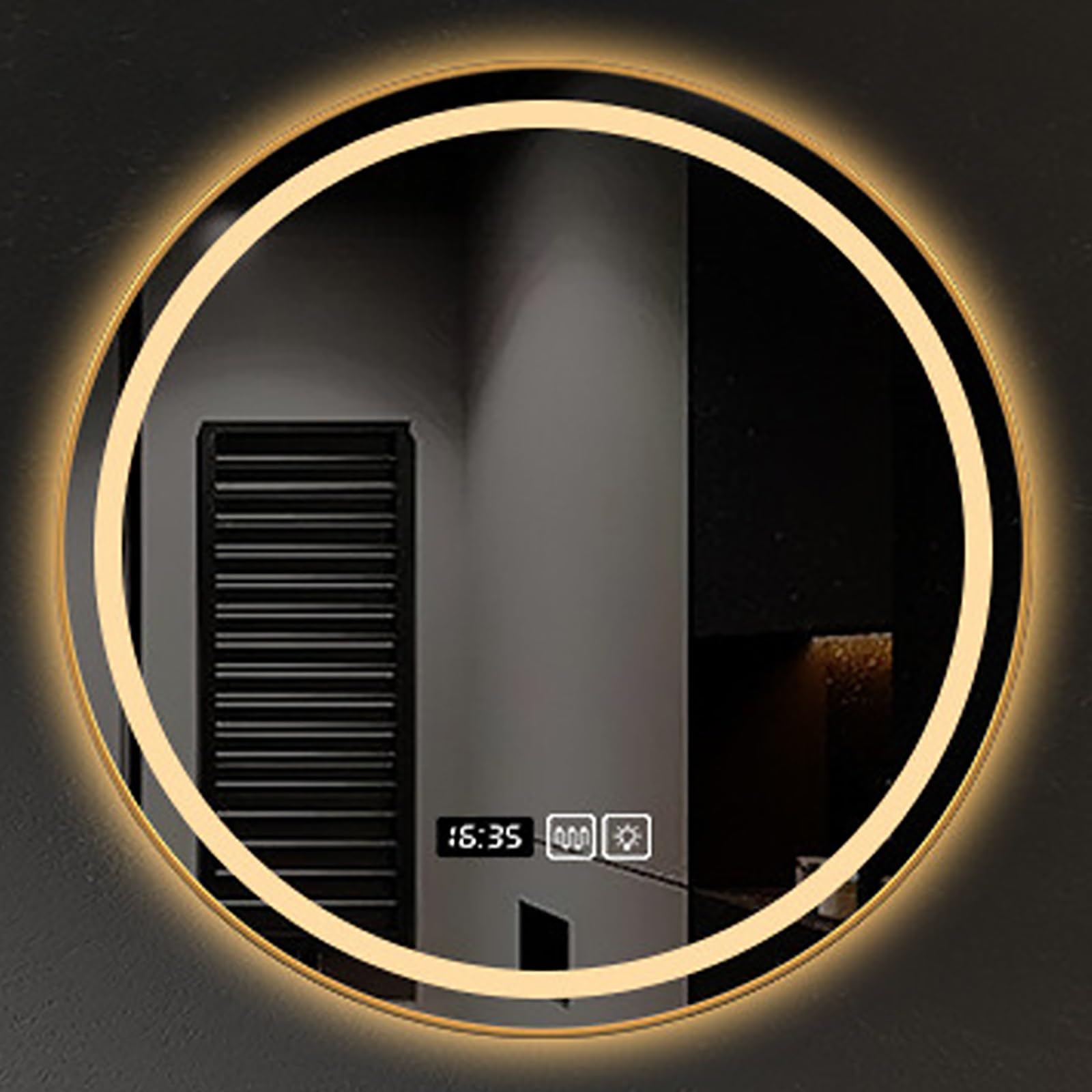 SXFSDOU Smart LED Round Bathroom Mirror with Gold Black Aluminum Frame Available in 40cm | 50cm 60cm 70cm 80cm Perfect for Modern Home Decor (Gold Time 50cm)