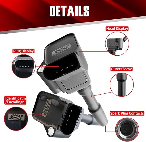 Vista 4 de Juego de 4 bobinas de encendido 06J905110G compatibles con Volkswagen Audi Beetle Golf Jetta 1.8L 2.0L L4 - Reemplaza 06K905110K