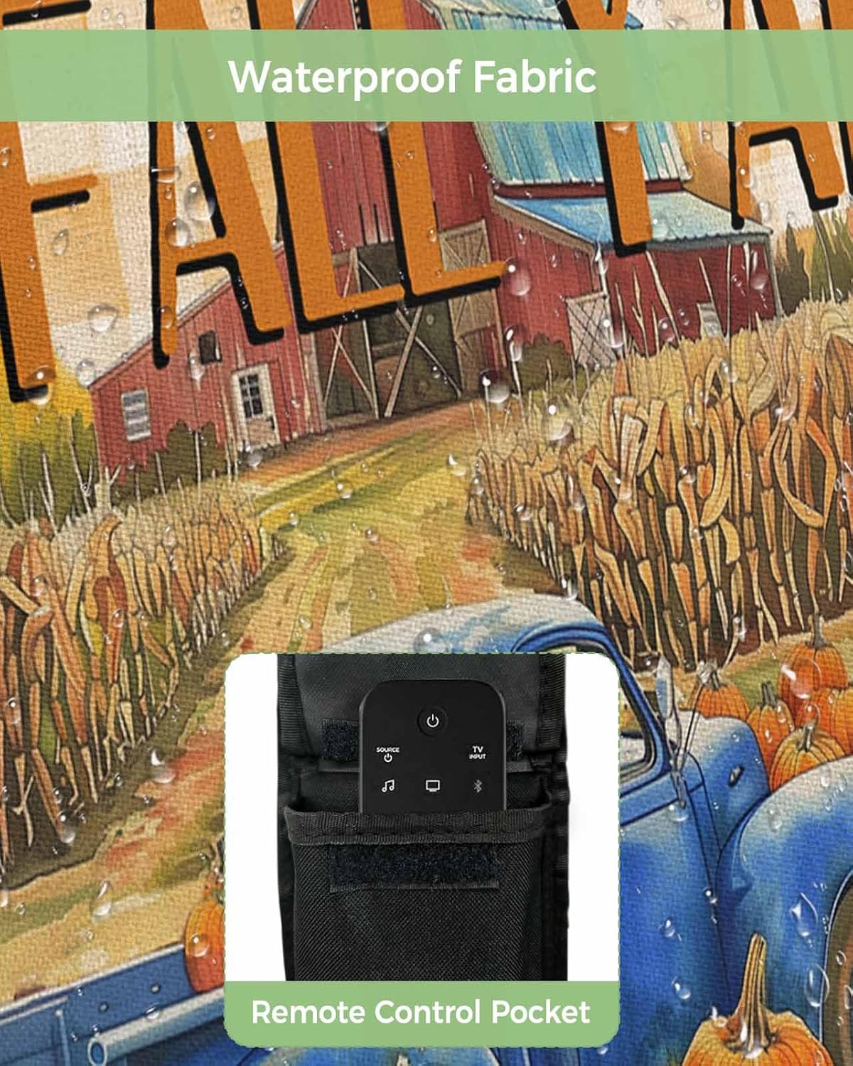 Outdoor TV Cover Thanksgiving Farm Blue Truck Watercolor Pumpkin Waterproof and Weatherproof 36"-39" LCD Movable Shield TV Display Screen Protector Outside Television Covers