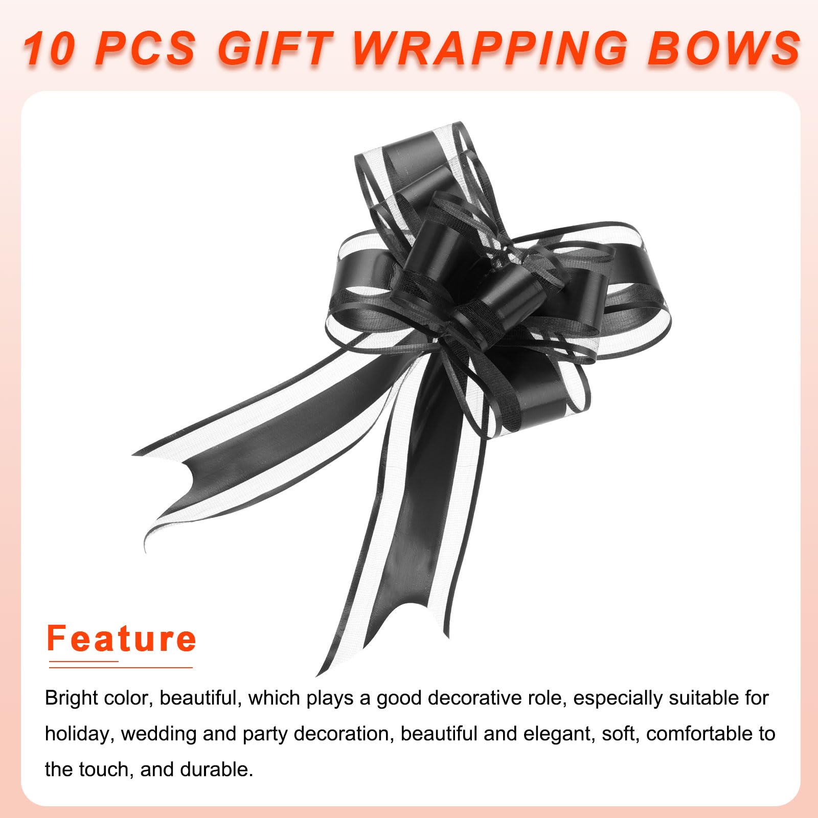 Uxcell 10pcs 8 Inch Giant Large Pull Bow Gift Wrapping Organza Bows Ribbon Black for Wedding Baskets Presents Christmas - Image 4