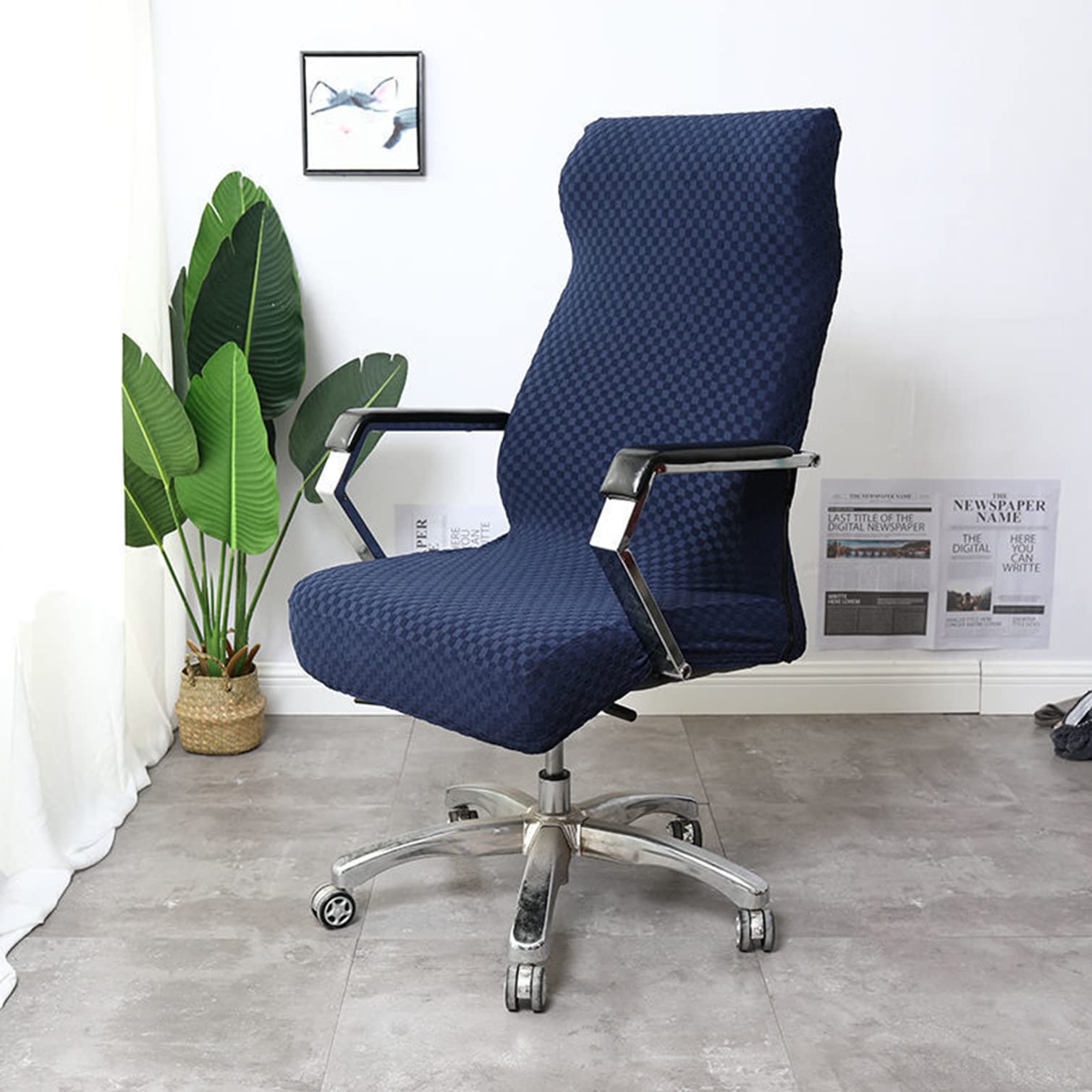 Funda elástica para silla de oficina azul S que evita manchas de polvo y derrames