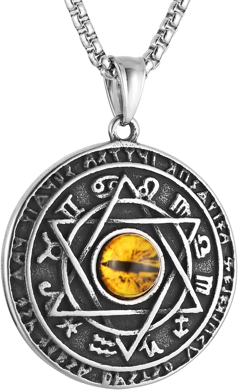 HZMAN Green Eyes Talisman Seal Solomon Six-pointed Star 12 Constellation Pendant Stainless Steel Necklaces