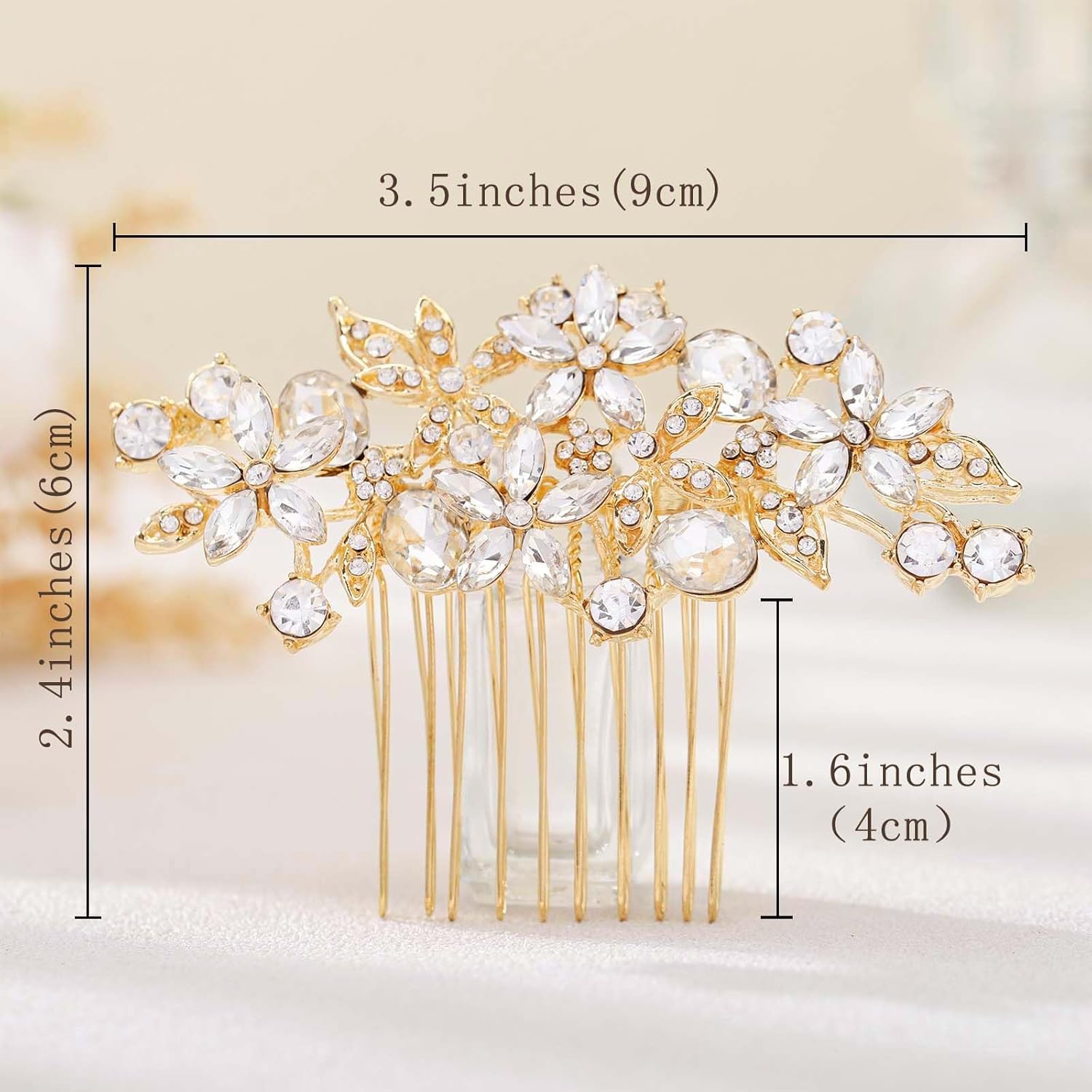 Olbye Rhinestone Crystal Bridal Headpiece - Flower Hair Comb, Clips for Brides, Bridesmaids, and Women (Gold) - Image 4