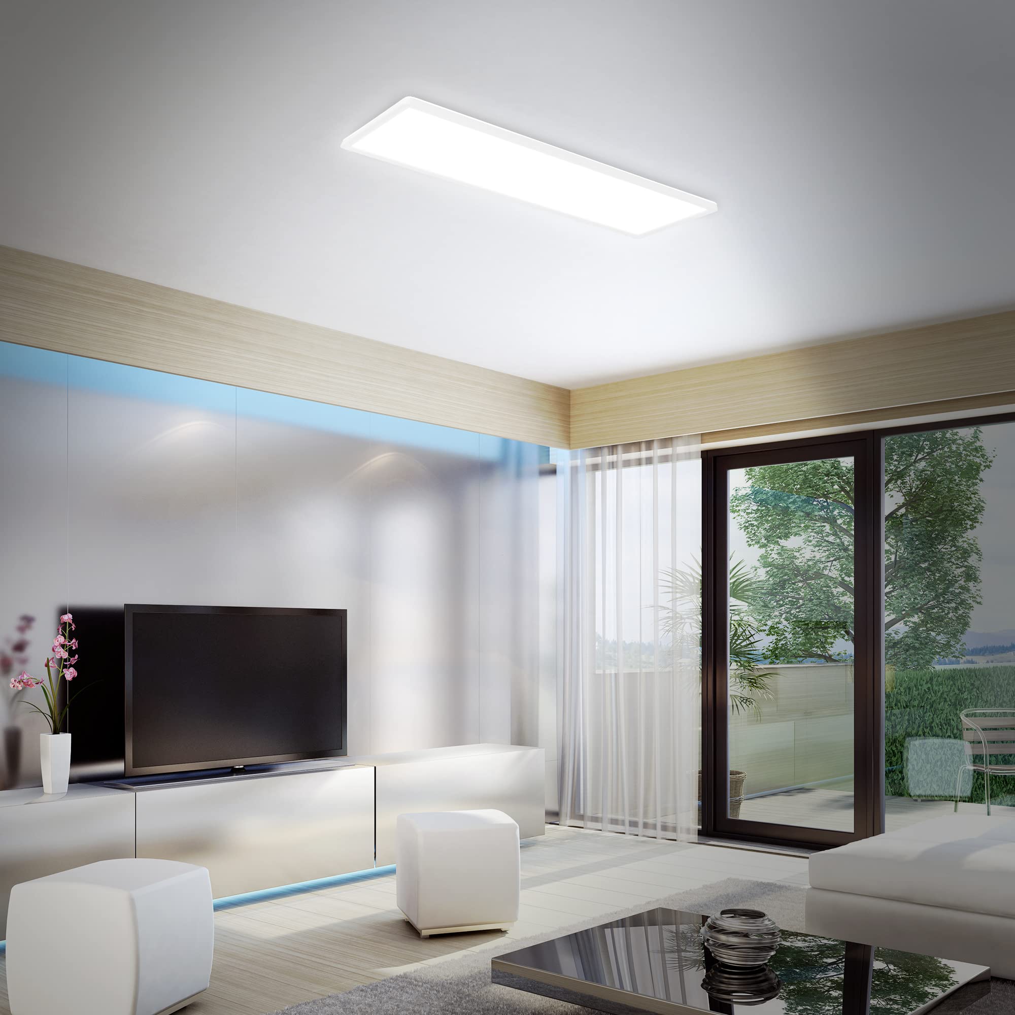 Briloner Leuchten - Ultra Flat Ceiling Light RGBW, LED Ceiling Light with Backlight, Neutral White, LED Panel, Colour Changing, Dimmable, Remote Control, White