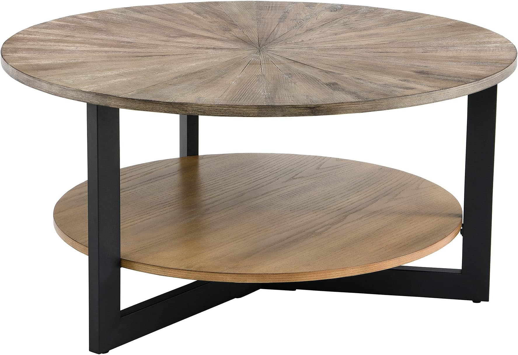 Round Coffee Table 2-Tier Sofa Table for Living Room with with Storage Shelf Metal Legs Center Table, for Patio Easy Assembly
