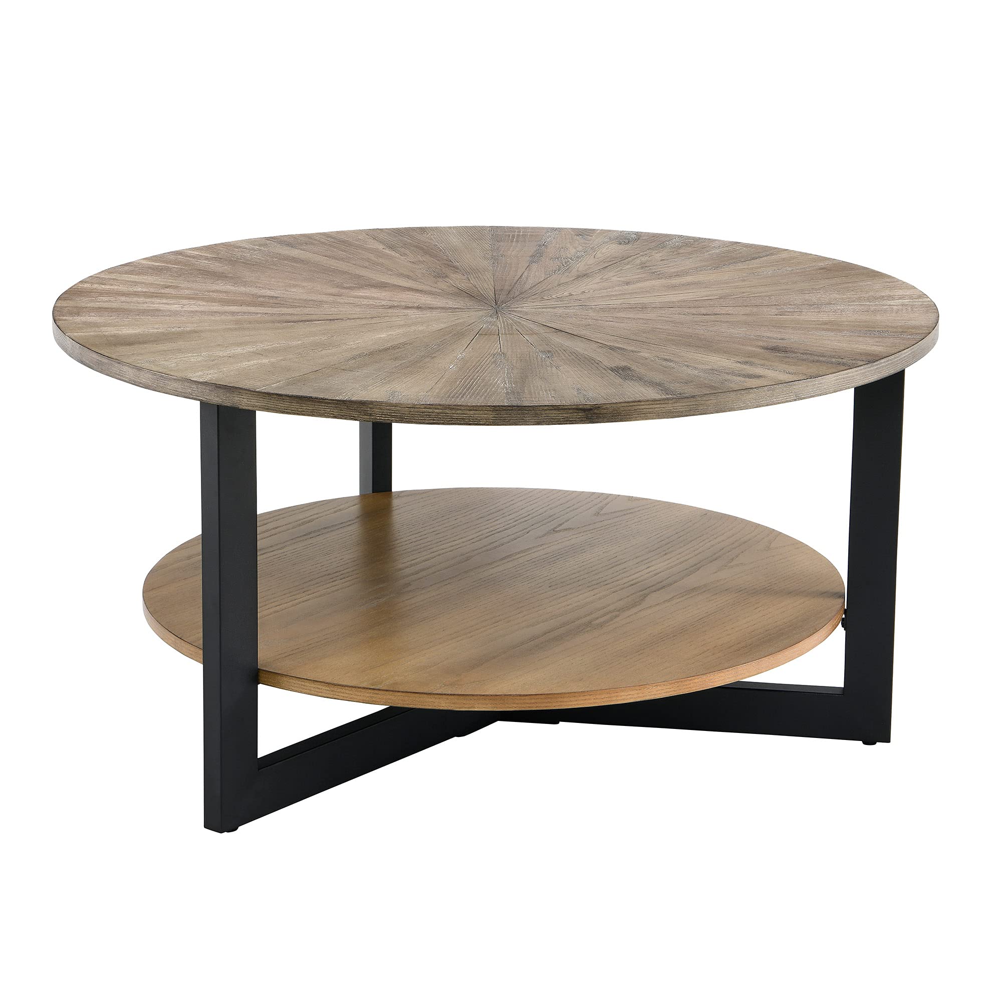 Round Coffee Table 2-Tier Sofa Table for Living Room with with Storage Shelf Metal Legs Center Table, for Patio Easy Assembly