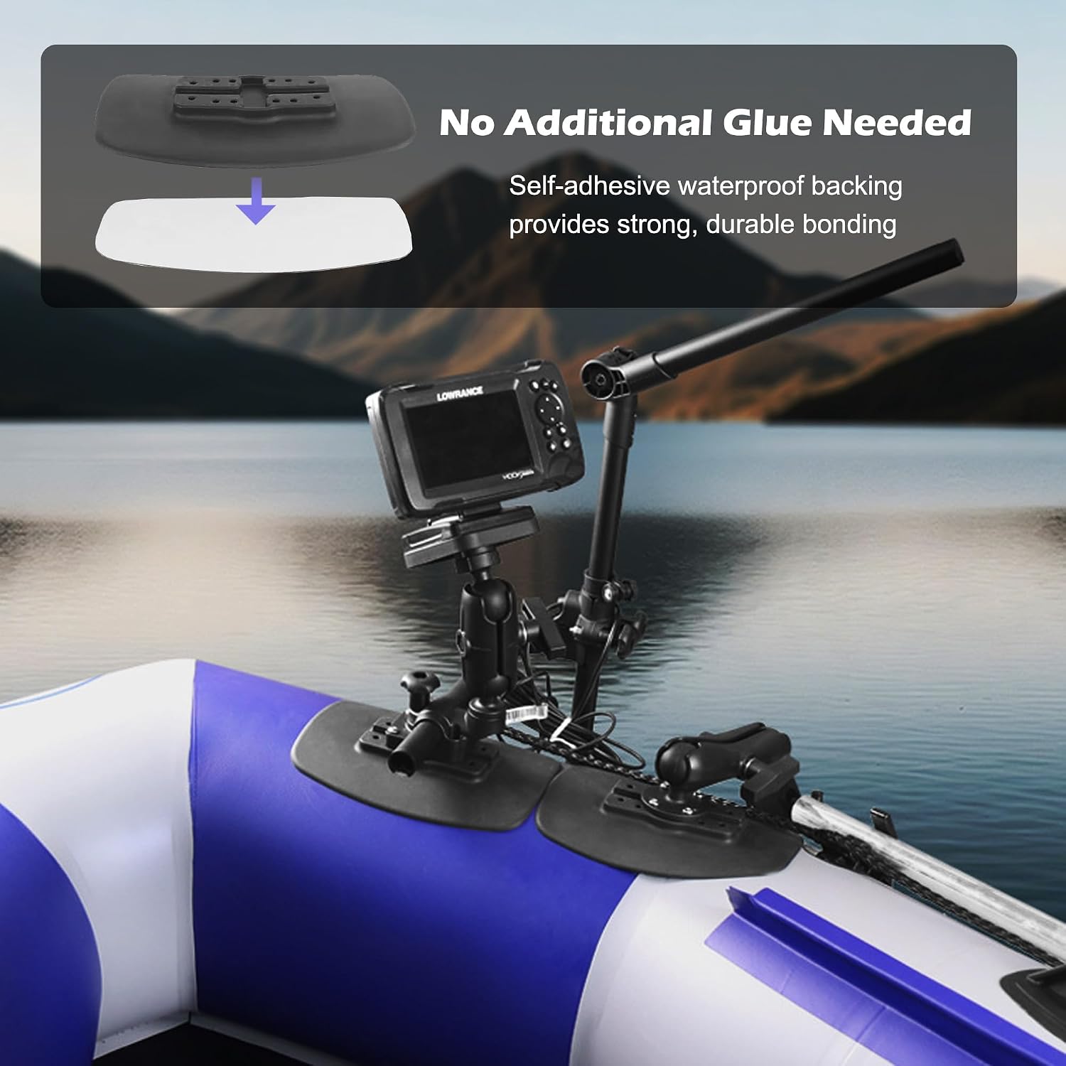 Self-Adhesive Industrial Rubber Pad for Inflatable Boat/Kayak/Paddle Board, Compatible with 1"/1.5" Ball Base and Kayak Track Accessories, No-Drill Fish Finder Mount Base