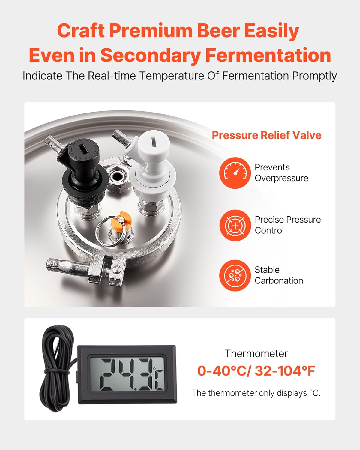 VEVOR Pressure Fermenter 15 PSI, 8 Gal/30L All-in-One Stainless Steel Conical Secondary Fermentation Bucket, for Wine, Beer Brewing Equipment