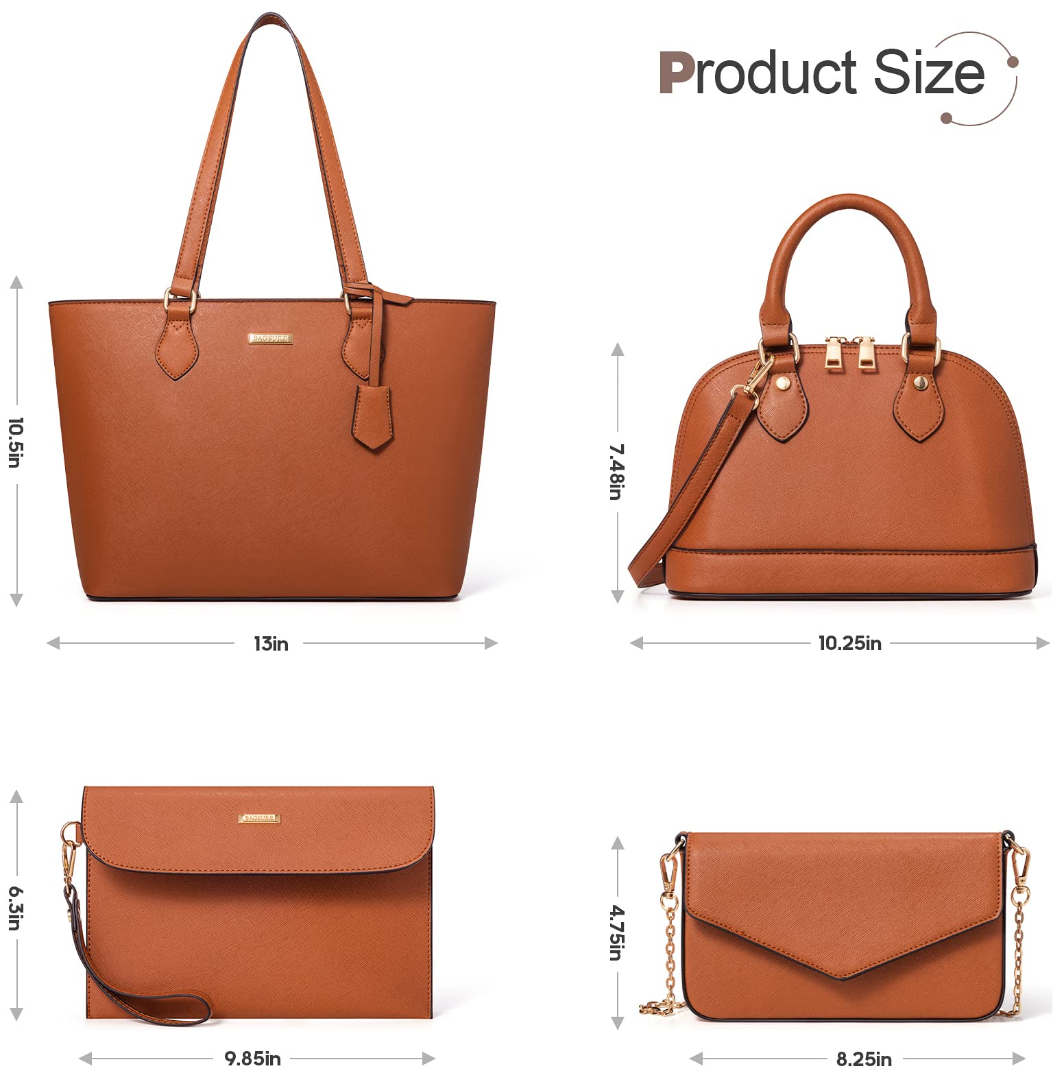 Bagsure Borsa a tracolla da donna, set da 4 pezzi, per ufficio, scuola, shopping, viaggio