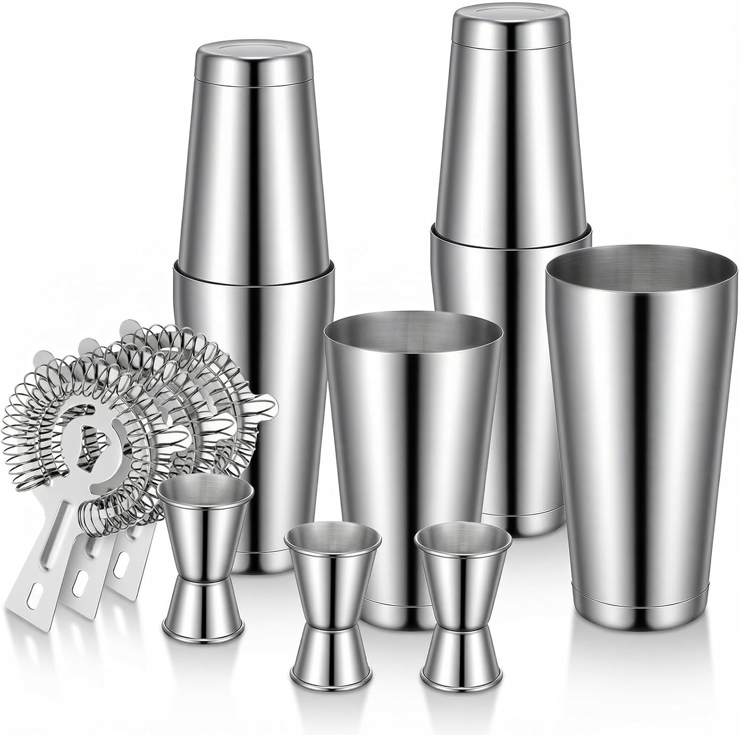 Boston Cocktail Shaker Set,12 Pcs Martini Cocktail Shaker with Strainer-18oz & 28oz Mixed Alcohol Drink Shakers and Double Measuring Jigger, Stainless Steel Professional Cocktails Shakers for Beginner