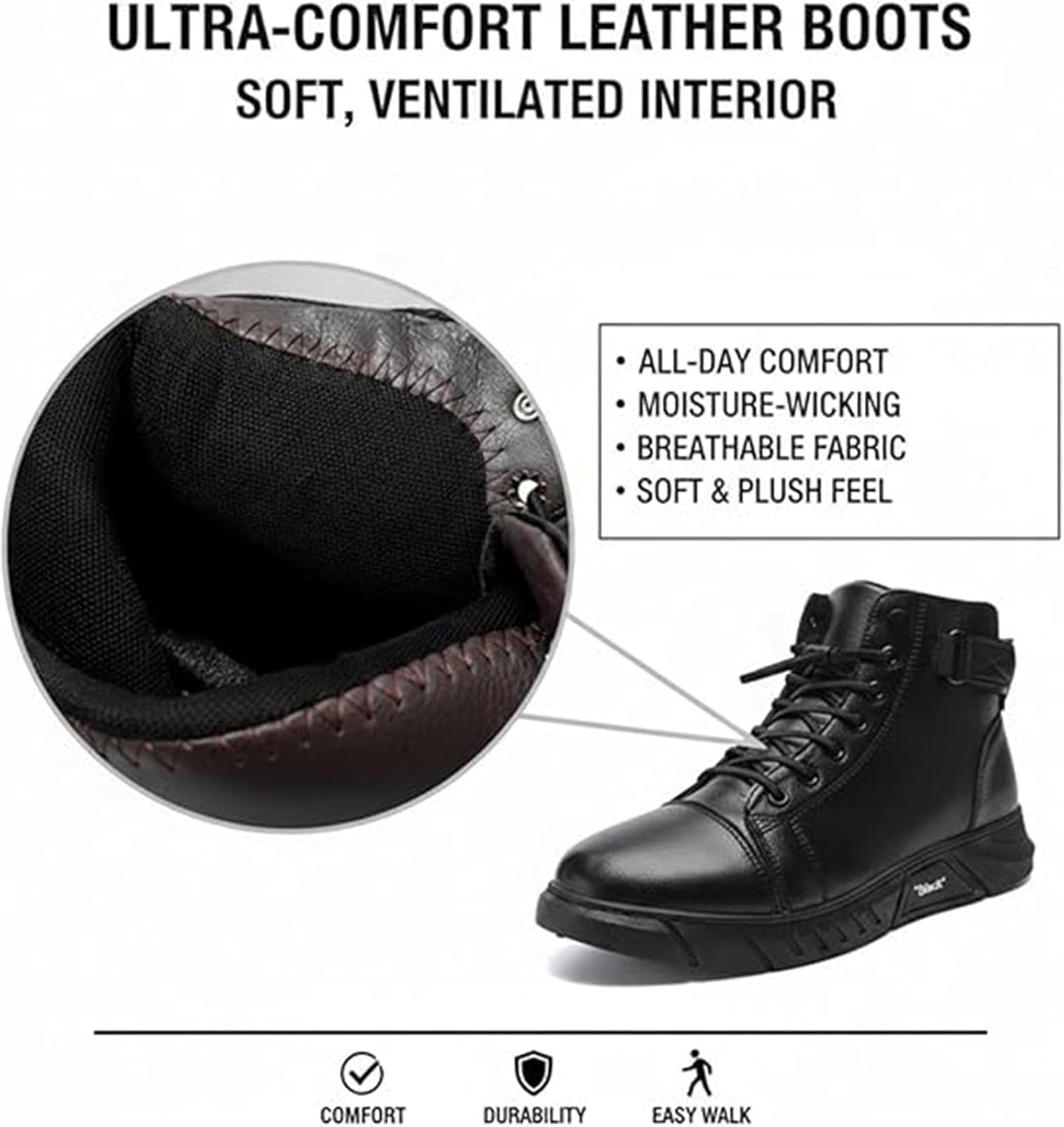 Genuine Leather Orthopedic Walking Boots, Casual & Versatile, Waterproof & Fleece-Lined, Arch Support, Non-Slip