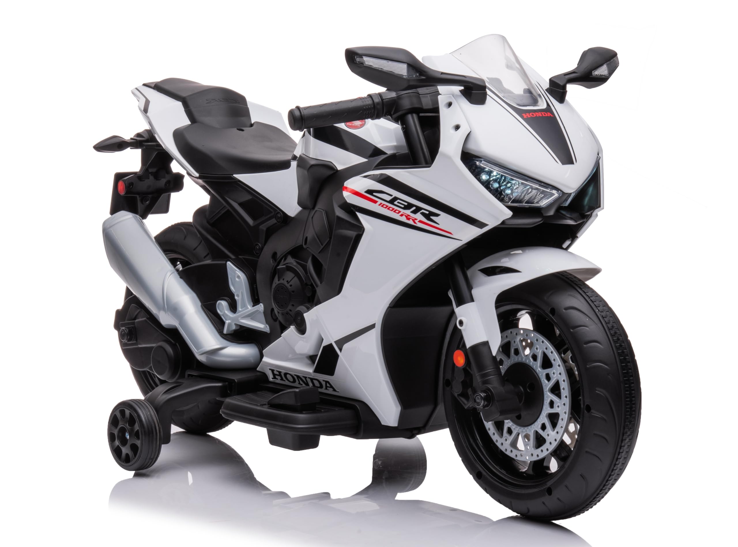 Moto elettrica per bambini Honda CBR 1000 12V di Mondial Toys - Motocicletta elettrica con accelleratore a pedale con Luci a LED e Suoni integrati (Bianco)