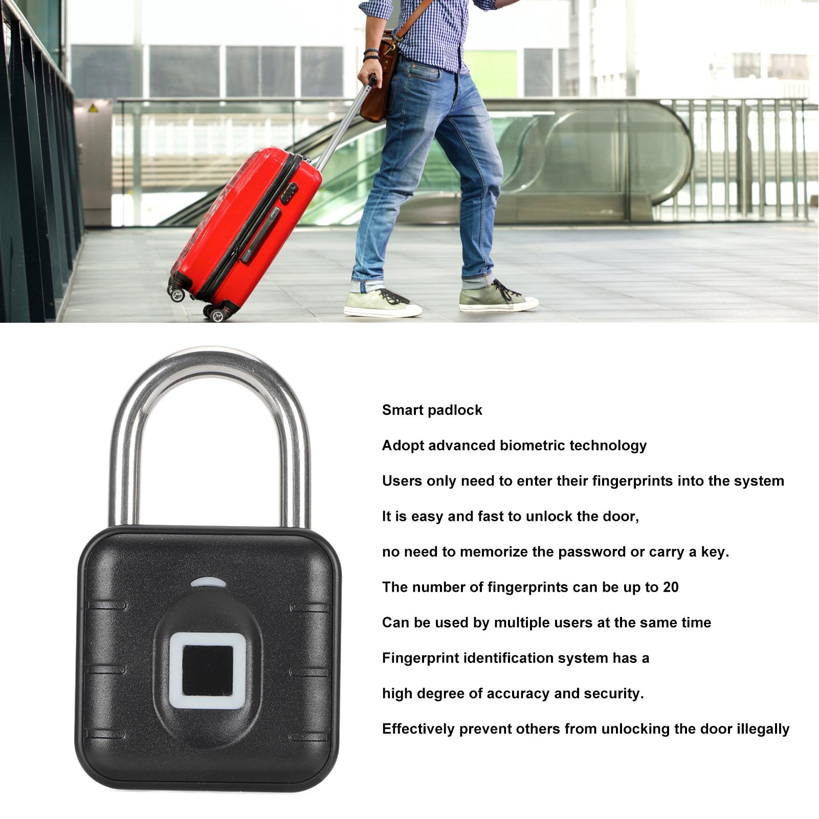 Cadenas à Empreintes Digitales, Cadenas Biométrique Intelligent sans clé, IP67, pour Casier de Salle de Sport, Casier D'école, Bagages, Sac à Dos, Valise, Vélo