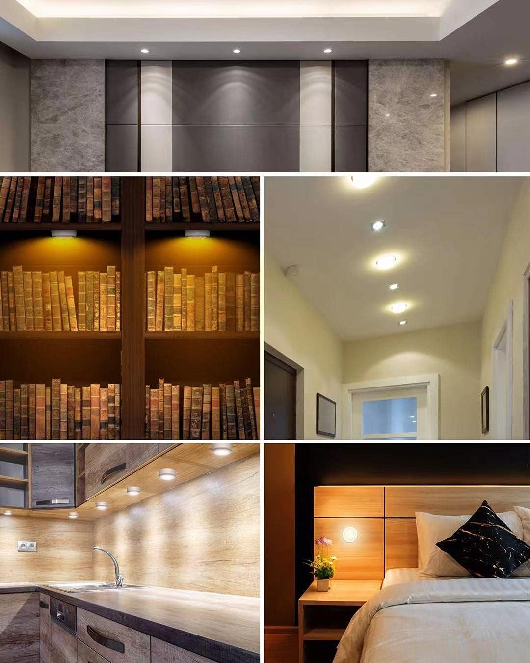 Puck Lights with Remote Control Battery Operated LED Push Lights Wireless, 13 Color RGB - for Closet, Bedroom Wall, Under Cabinet, Battery Powered ambient lighting. Convenient 3M Stick On, Black 6Pcs