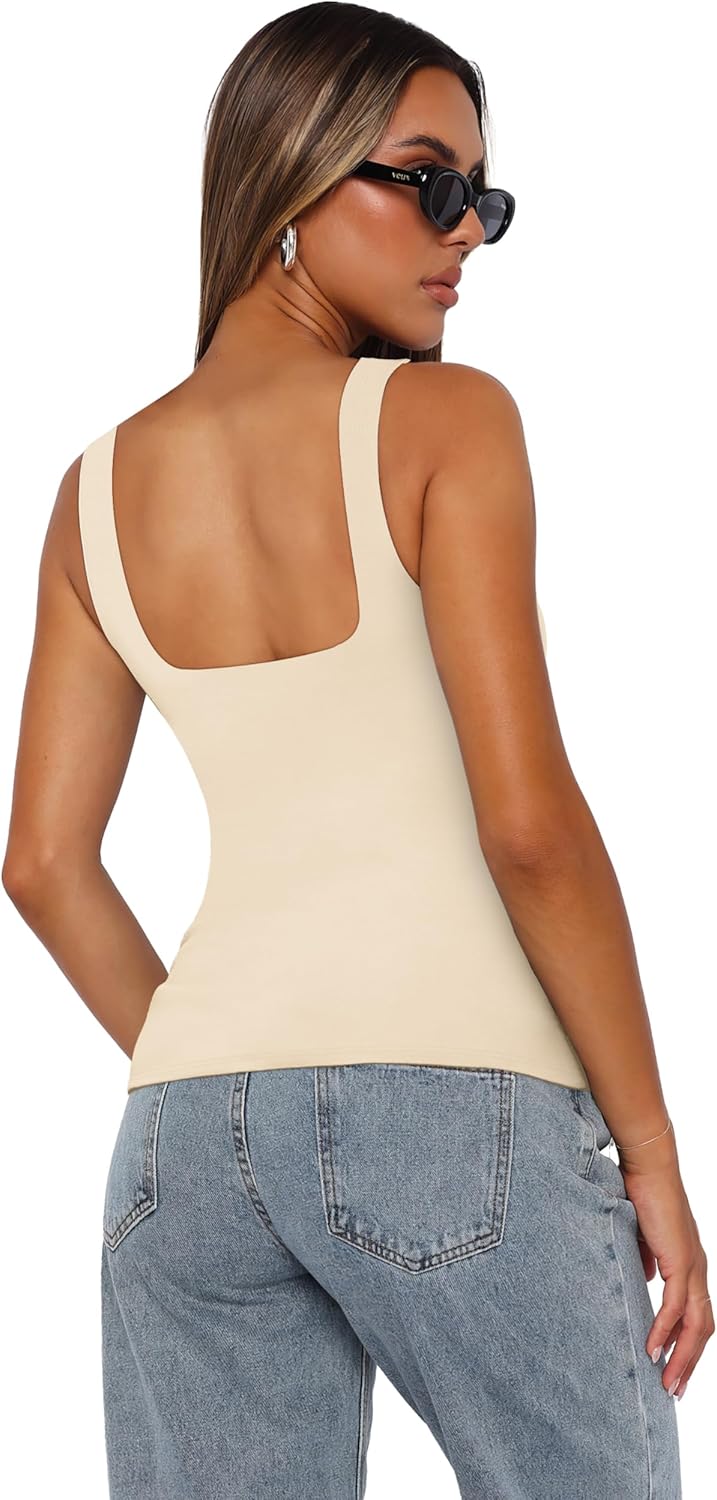 XIEERDUO Womens Square Neck Fitted Tank Tops Double Layer Seamless Slim Fit Shirts 2025 Basic Spring Summer - Image 3