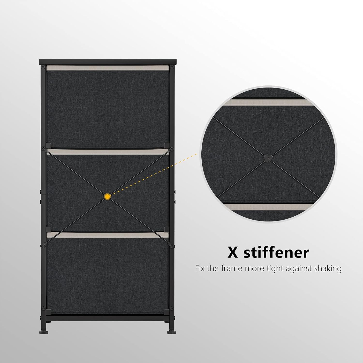 FEZIBO 3 Drawer Fabric Dresser Storage Tower, Organizer Unit for Bedroom, Closet, Entryway, Hallway, Nursery Room -Steel Frame, Wood Top, Easy Pull Handle-Black Grey with White Edge : Everything Else