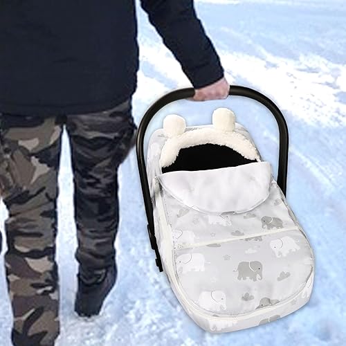 Miniatura 6 de Funda de asiento de coche para niños, funda acogedora y cálida de invierno, funda de asiento de automóvil de elefante, toldo de asiento de automóvil