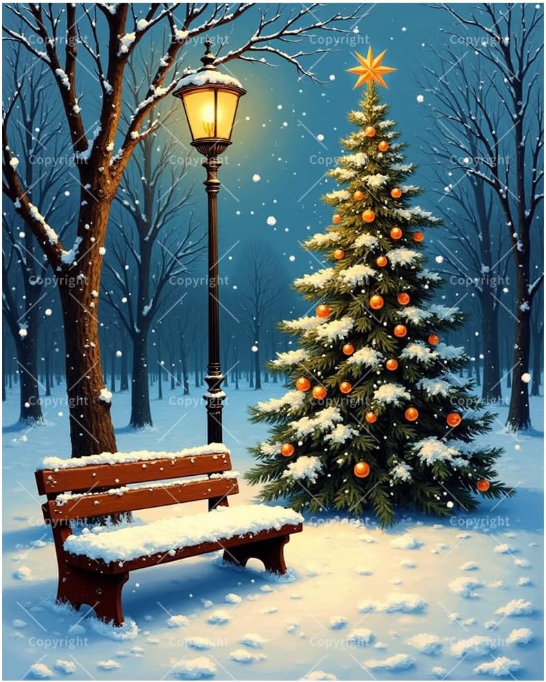 Holiday Paint by Numbers Kit for Adults – DIY Colorful Christmas Tree with Lights Painting on Canvas 16x20 Inches, Acrylic Paint Set, Suitable for Beginners, Festive Art for Decoration/Gifts