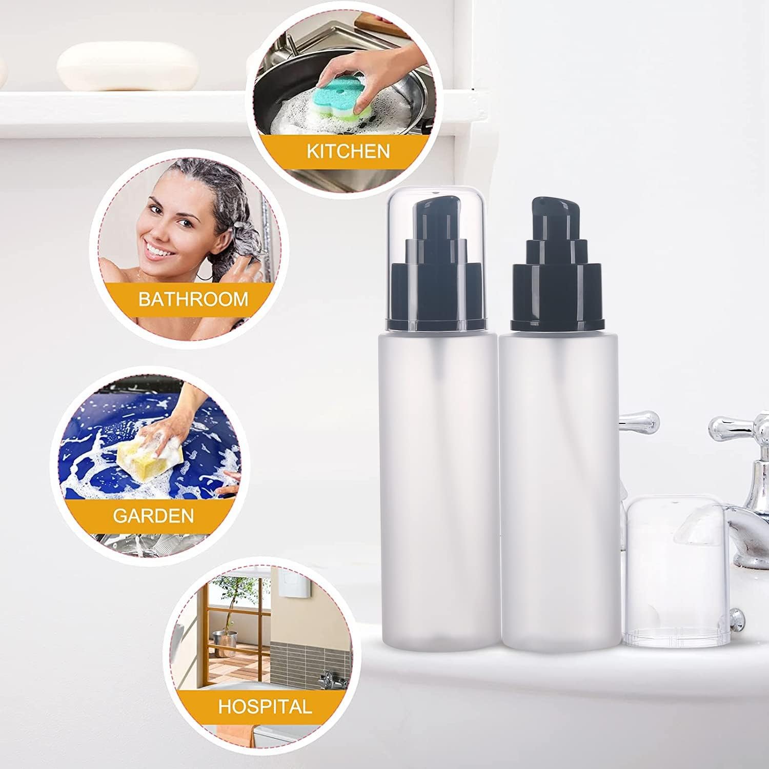 SOOKDEO Mini Dispenser Portable Free Refillable Bottle with Pump & Lid for Travel Shampoo Conditioner Shower Soap Work Hand Dish Soap Lotion Makeup Essential Oil, 10 Pack, 3oz, 100ml (Cream White)