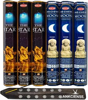 Precious Moon & Star from Hem Bundled with ANKCIENSE Incense Holder Bundle, Variety Pack of 120 Sticks.