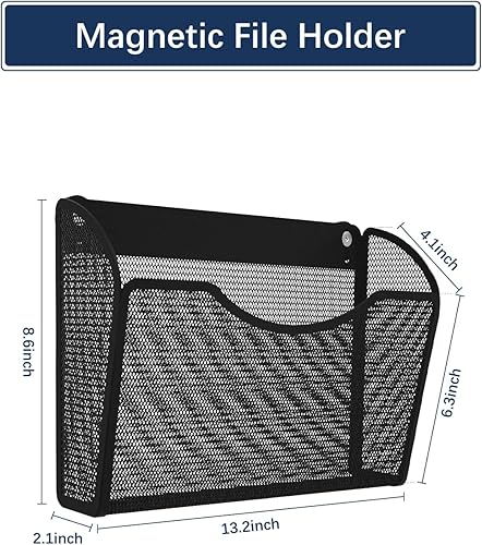 Miniatura 5 de Vdamu Paquete de 3 soportes magnéticos para archivos de 1 nivel, organizador de archivos de instalación sin perforación, soporte magnético de gran