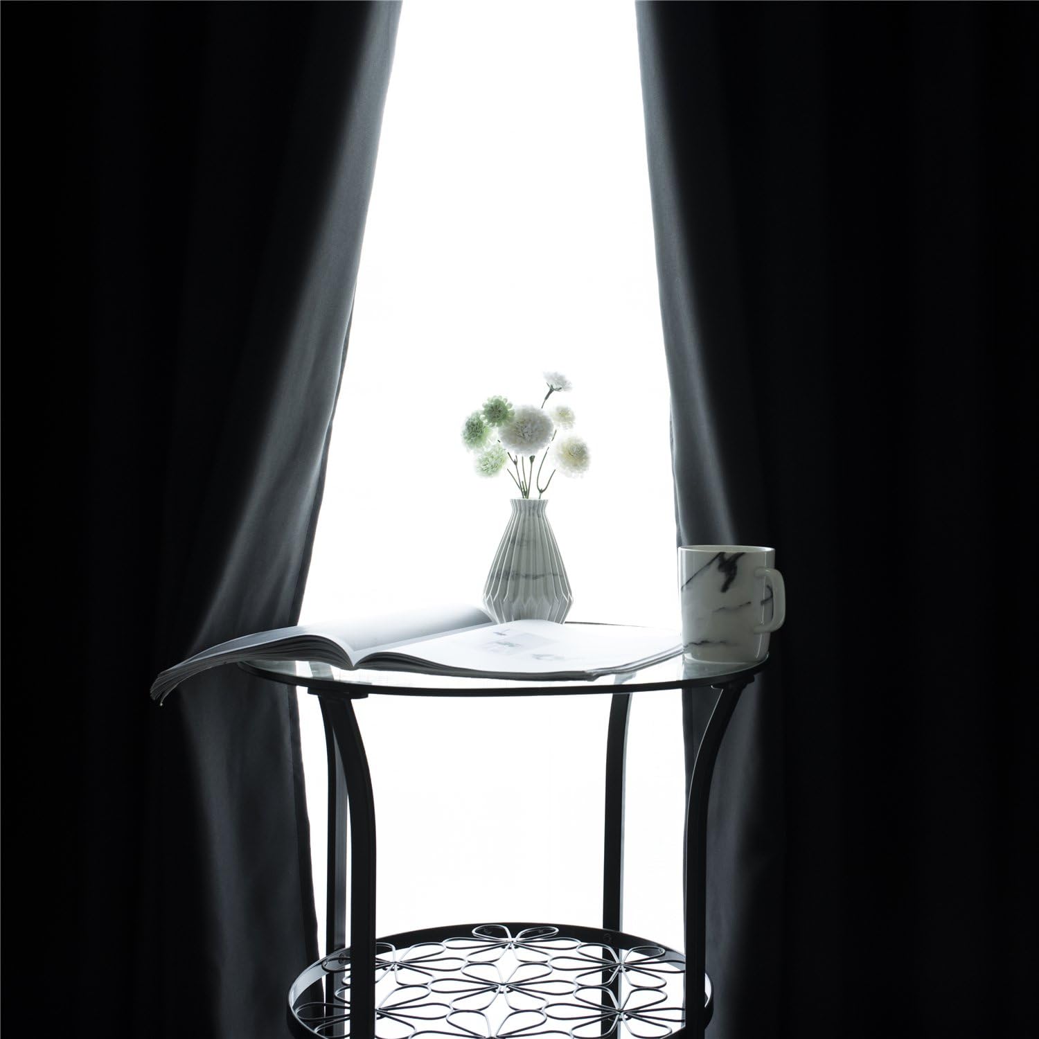 MANGATA CASA Black Blackout Curtains Grommets 2 Panels for Bedroom -Window Curtain Panel for Living Room-Darkening Thermal Drapes (BLACK-52x84inch)