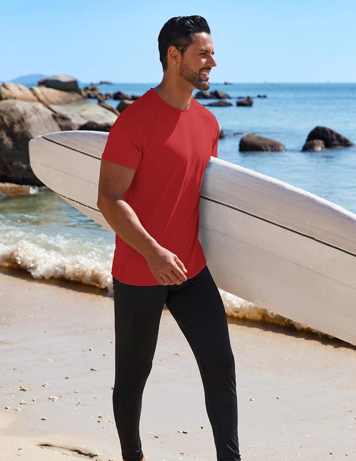 COOFANDY Mens Swim Shirt UPF 50+ Rash Guard Beach Tshirt Workout Quick Dry T Shirts for Running, Surfing and Hiking