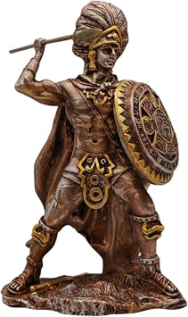 Decorative Aztec Warrior with Spear and Shield, 20 cm, Bronze